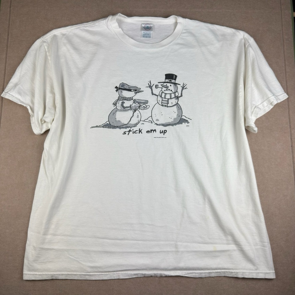 Y2K Delta Snowman Stick Em Up T-Shirt‎ Men's 2XL White Funny Tee Graphics
